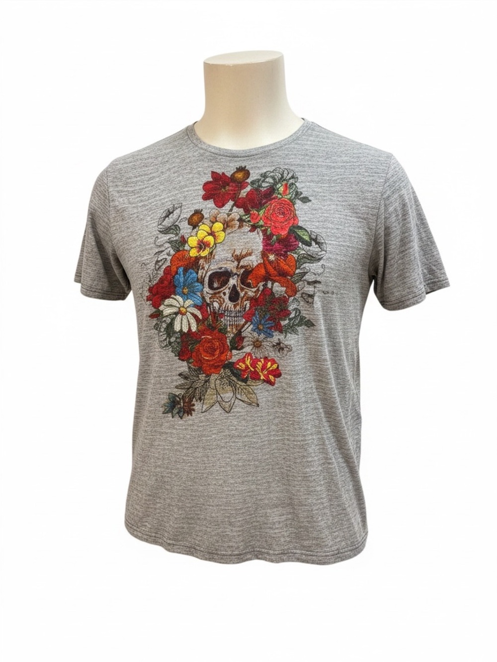 Robert Graham Gray Short-Sleeve Tee with Floral Skull Graphic